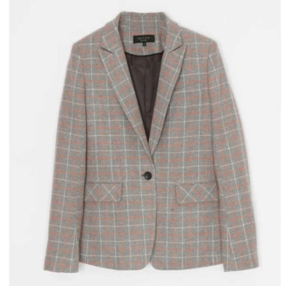 Rag & Bone Grey Orange Check Rylie Checker Blazer Size 2 - 26703